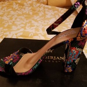 Brash Oriental Print Chunky Heel Sandal